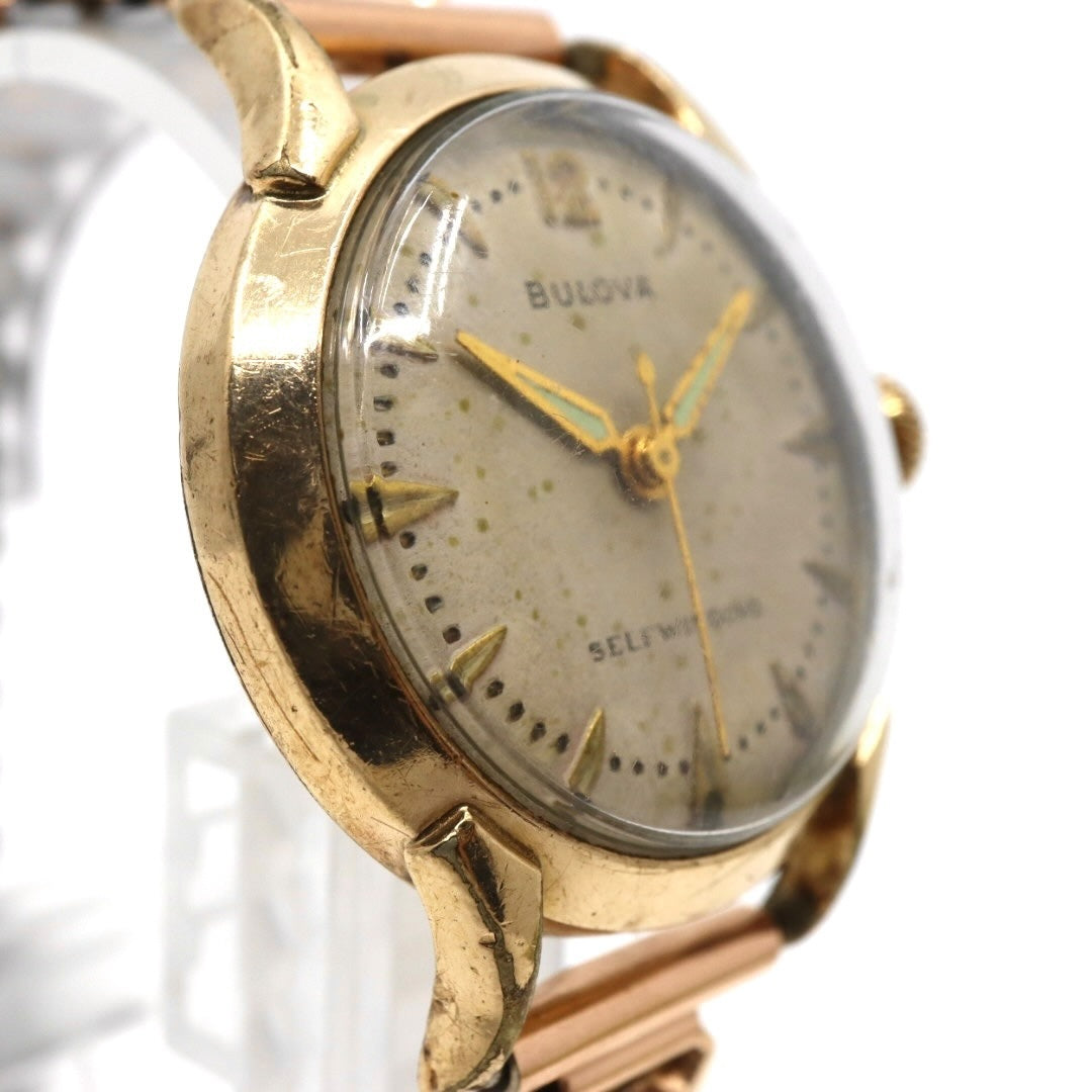 【稼働品】希少 ブローバ BULOVA 腕時計 自動巻き Selfwinding ゴールド レディースウォッチ ヴィンテージ アナログ アンティーク ドレスウォッチ クラシックデザイン ドーム風防 上品 エレガント E823841 クリーニング済み G2