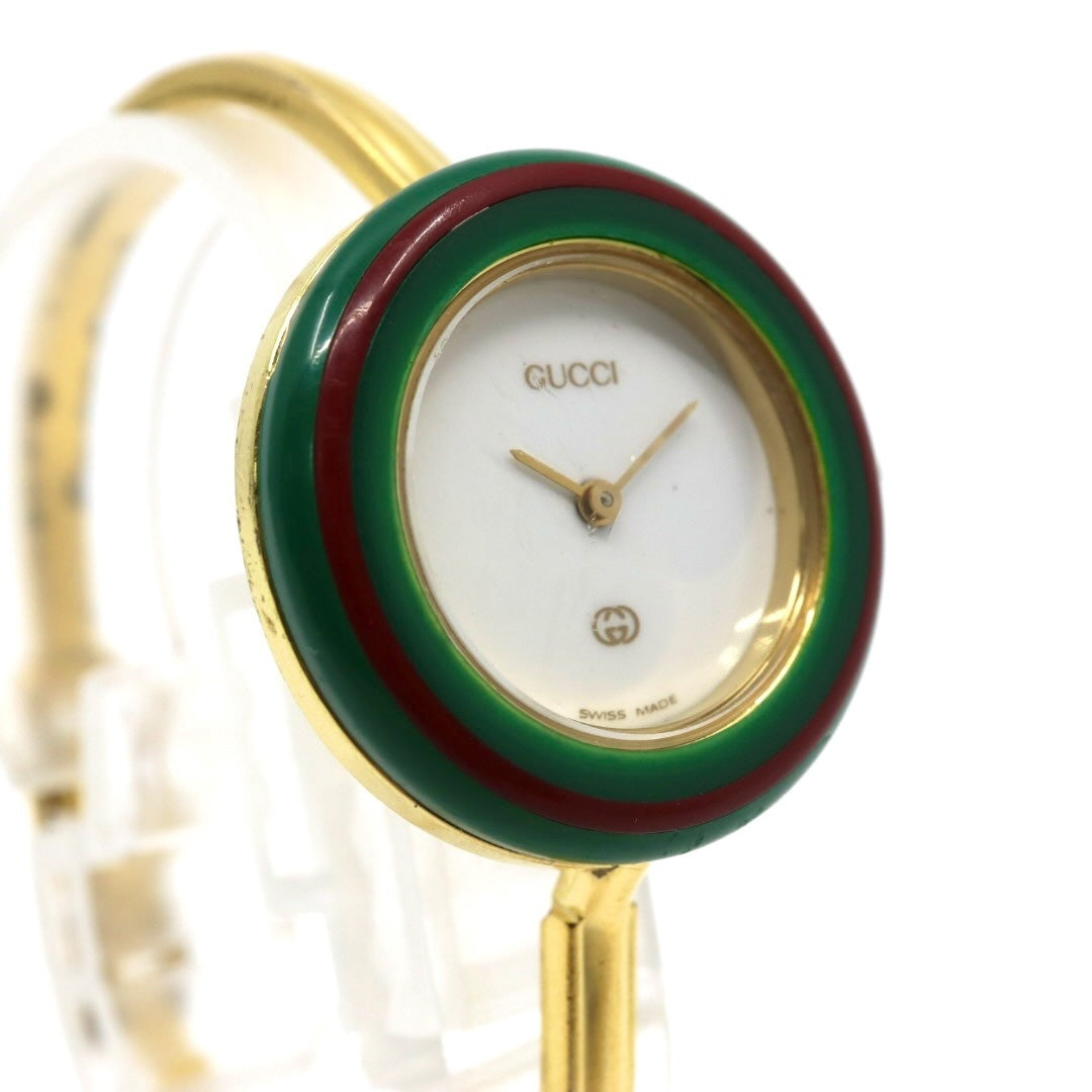 【美品/電池交換済】グッチ GUCCI チェンジベゼル 11/12 腕時計 レディース クオーツ バングルウォッチ ゴールド ヴィンテージ アンティーク シェリーラインベゼル クラシック エレガント アイコン 人気モデル クリーニング済み G3