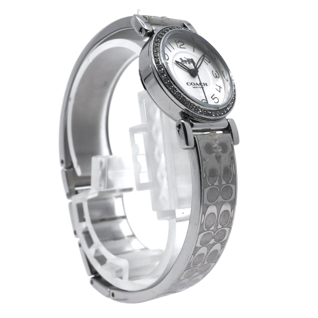 美品 電池交換済 コーチ COACH 腕時計 CA.66.7.95.1489S レディースウォッチ クォーツ ラインストーンベゼル シルバー ホワイト文字盤 シグネチャー柄ブレスレット アナログ エレガント クラシック ドレスウォッチ 稼働品 G3