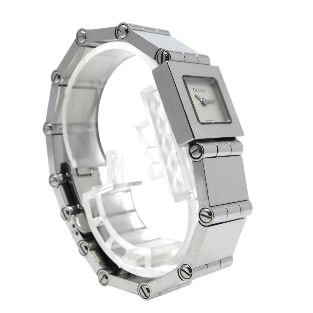 美品 電池交換済 クリーニング済 グッチ GUCCI 600L 腕時計 レディースウォッチ スクエア シルバー文字盤 ステンレススチール クォーツ アナログ バングル ブレスレット エレガント クラシック ドレスウォッチ 稼働品 G3