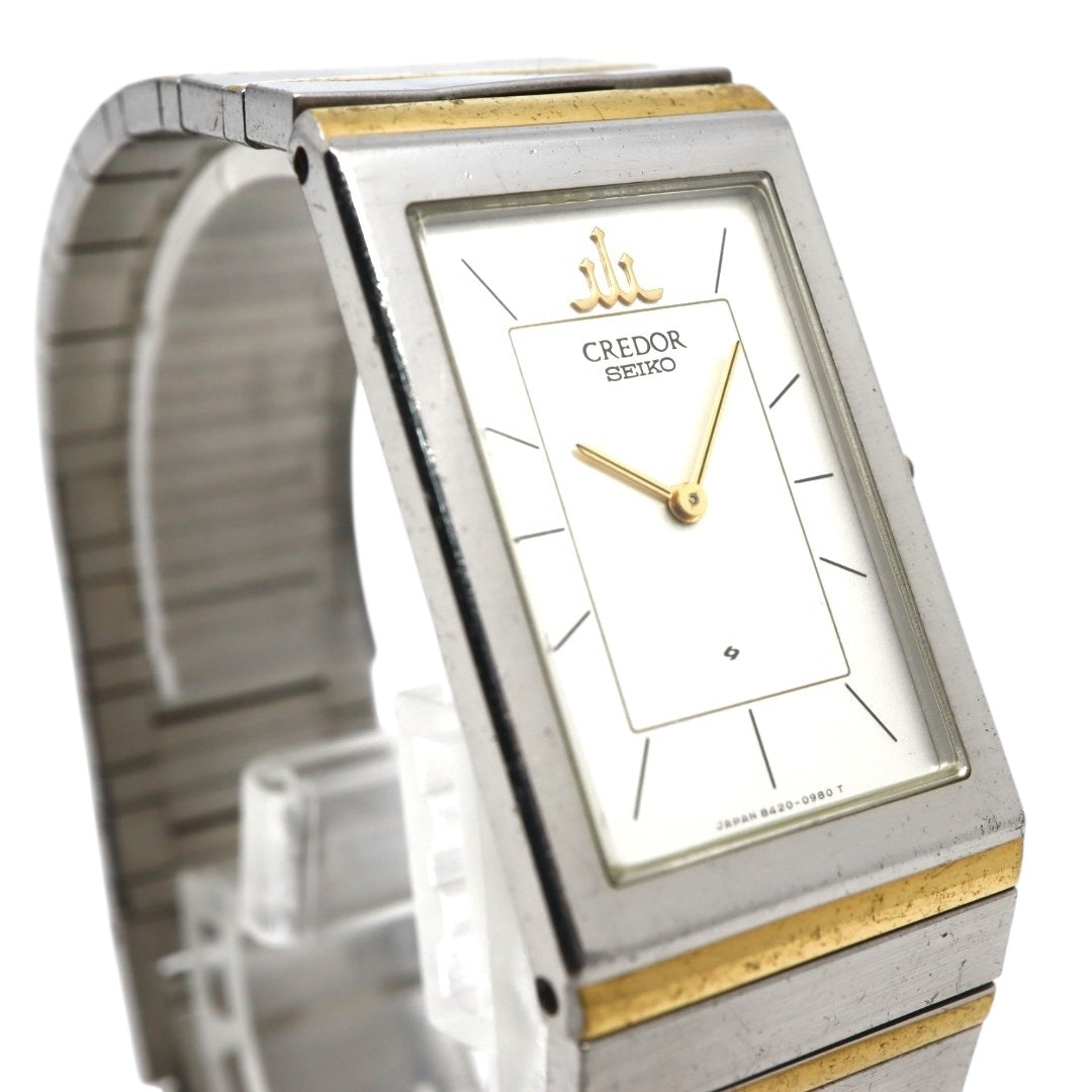 美品 電池交換済 クリーニング済 セイコー クレドール SEIKO CREDOR 8420-6400 腕時計 レディースウォッチ スクエア コンビ SS 22Kベゼル クォーツ シルバー文字盤 アナログ エレガント クラシック ドレスウォッチ 稼働品 G3