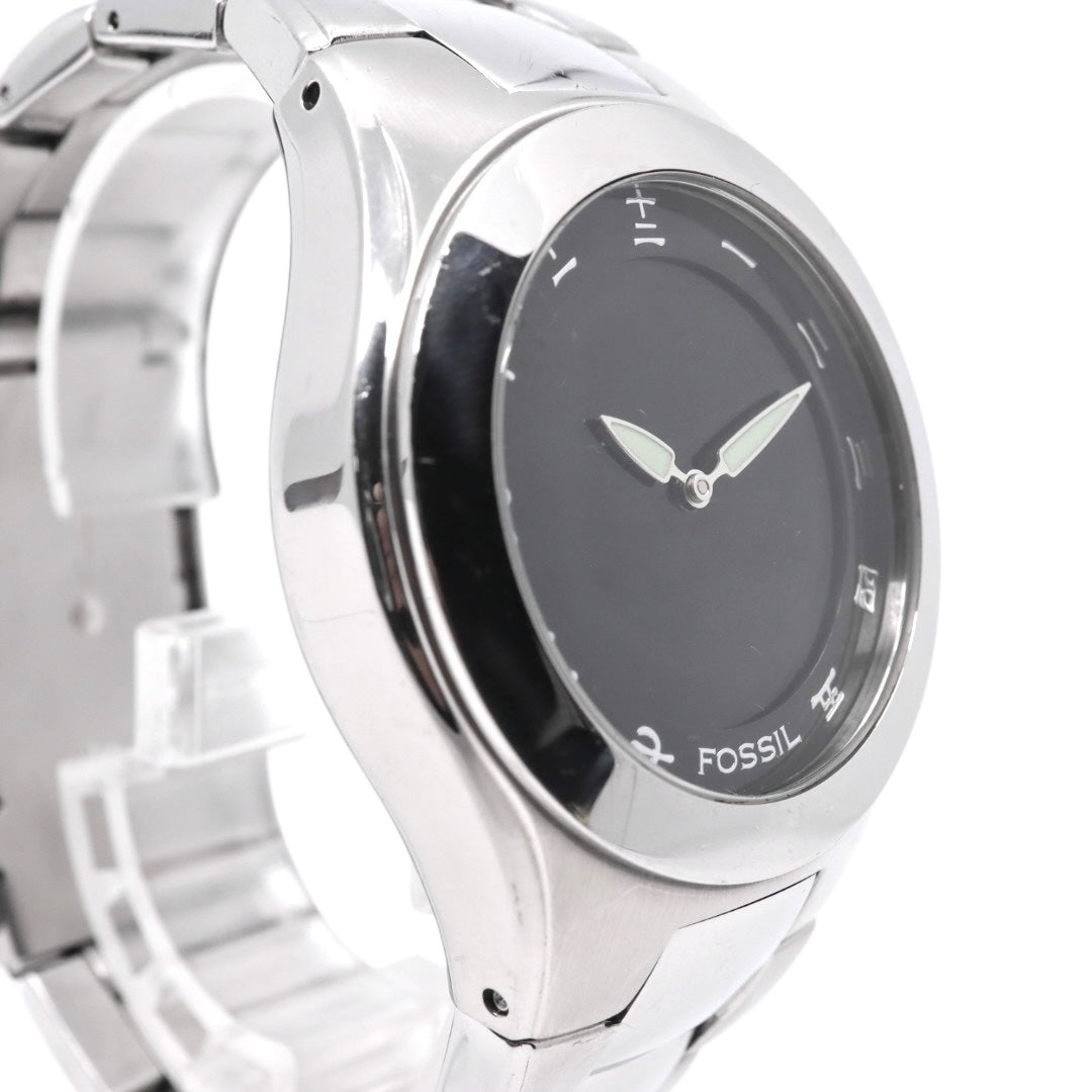 美品 電池交換済 クリーニング済 フォッシル FOSSIL 腕時計 BG-1055 メンズウォッチ クォーツ 漢数字インデックス シルバー ブラック ステンレススチール アナログ ユニークデザイン カジュアル 稼働品 G3