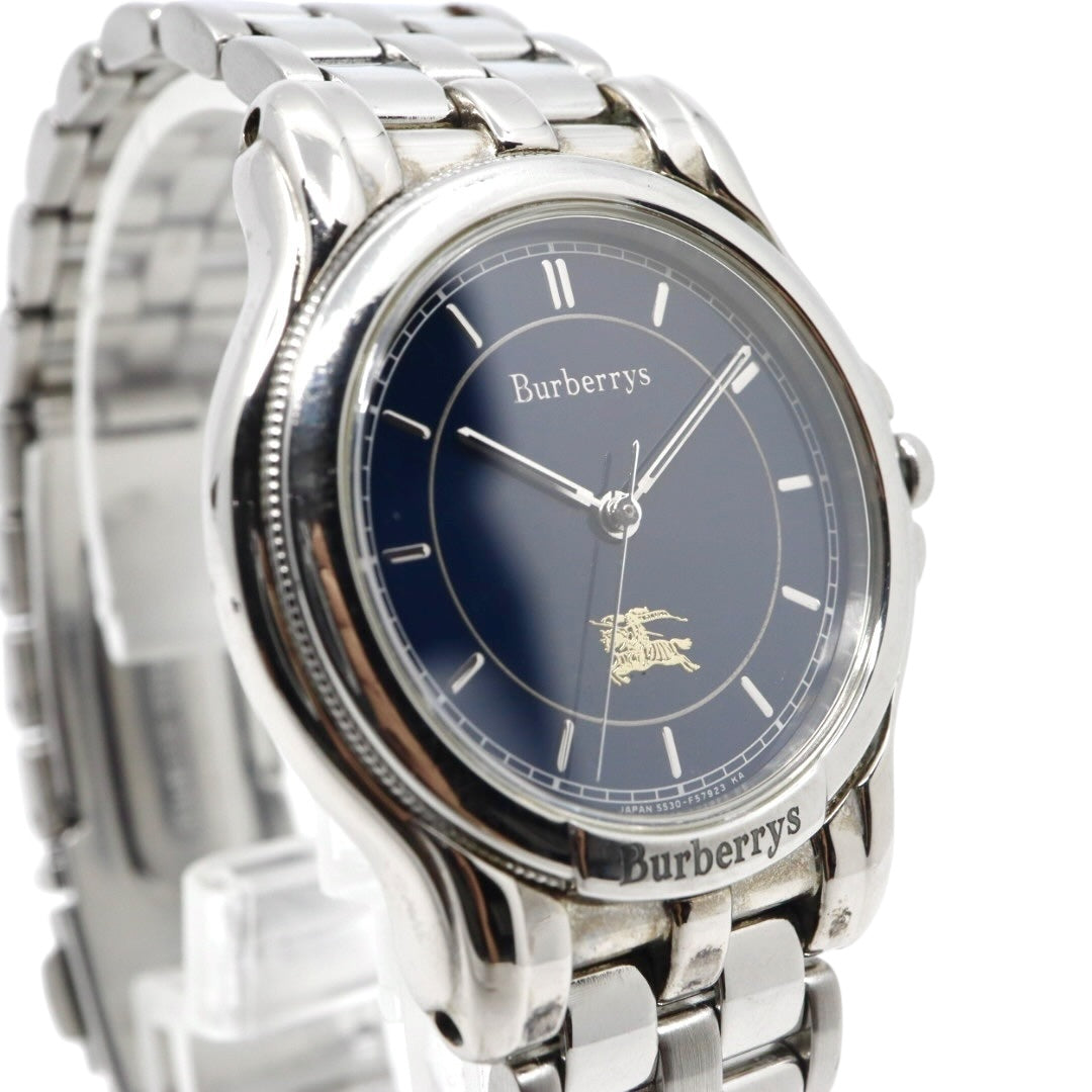 美品 電池交換済 クリーニング済 バーバリー Burberrys 腕時計 5530-F52339 メンズウォッチ クォーツ ネイビー文字盤 シルバー ステンレススチール ホースロゴ クラシック ヴィンテージ エレガント ドレスウォッチ ビジネス 稼働品 G3