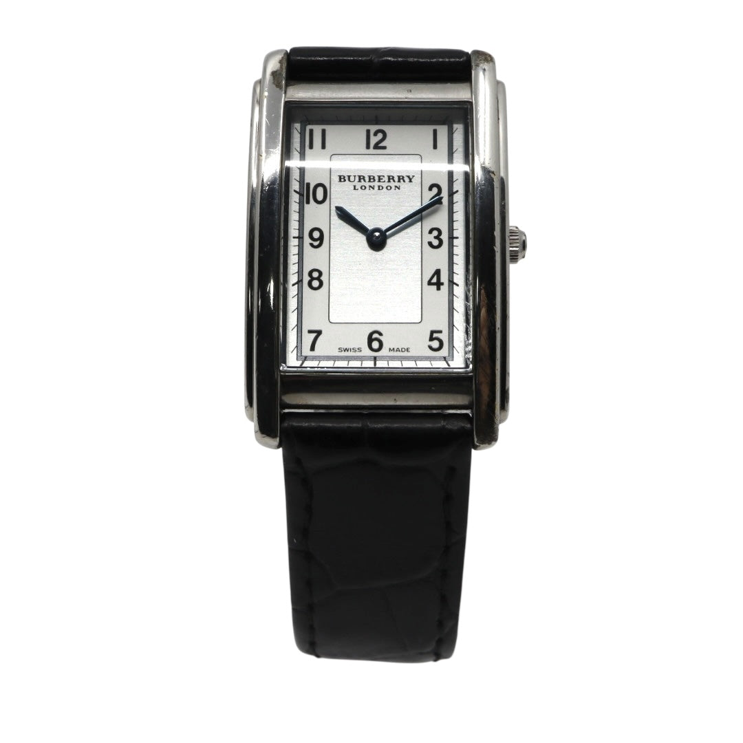 極美品 電池交換済 新品ベルト バーバリーロンドン 12100G 腕時計 レディースウォッチ スクエア レクタンギュラー クォーツ シルバー ホワイト文字盤 レザー アナログ クラシック ドレスウォッチ ビジネス 稼働品 G3
