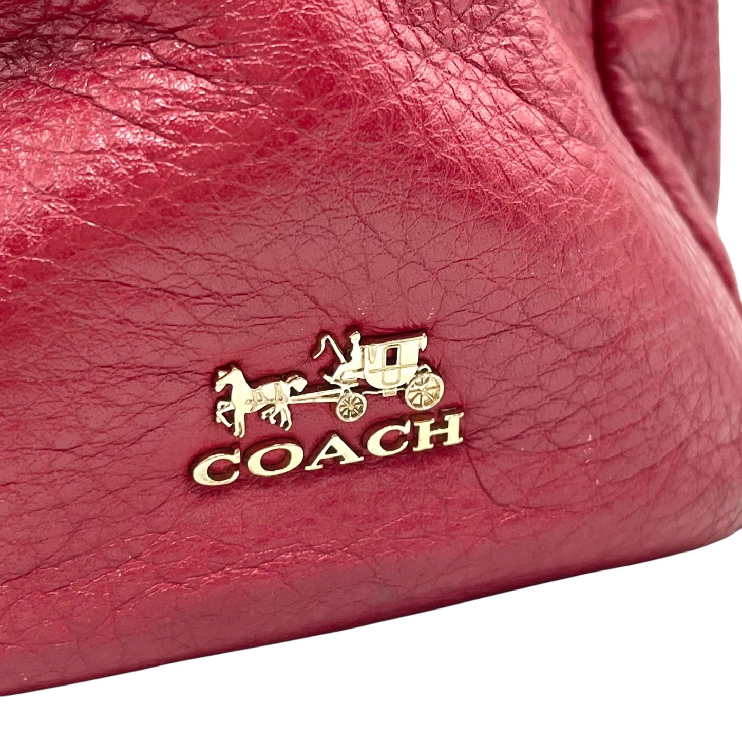 COACH コーチ ハンドバッグ トートバッグ 赤 レッド レザー ゴールド金具 ロゴ チャーム付き 肩掛け可 レディース T4