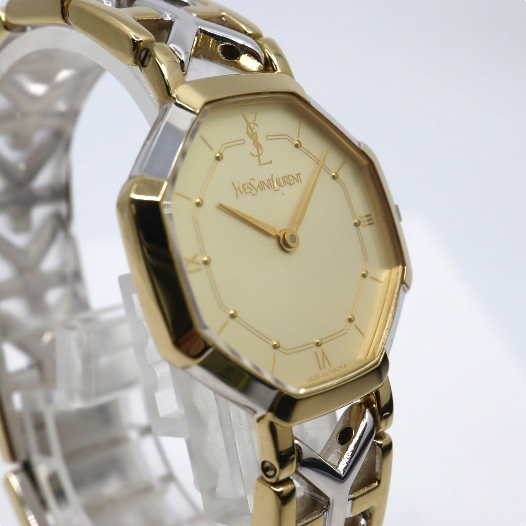 【新品同様/電池交換済】イヴサンローラン YSL 腕時計 4620-E62143 レディース クオーツ アナログ オクタゴン 八角形 ゴールド文字盤 コンビブレス ヴィンテージ クラシック エレガント ドレスウォッチ クリーニング済 G2