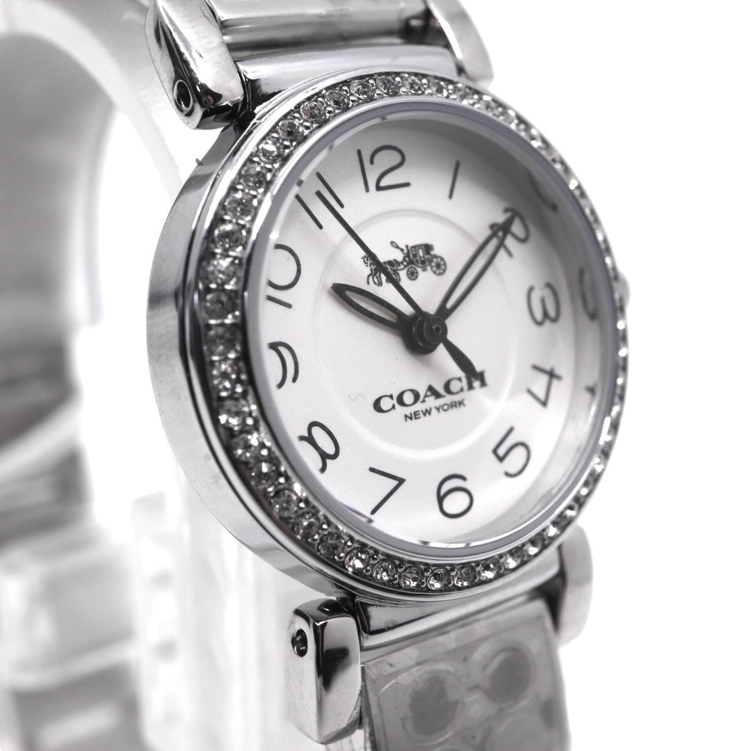 【ほぼ新品／電池交換済】コーチ COACH 腕時計 CA.66.7.95.1489S レディース クオーツ アナログ ラウンド シルバー ラインストーンベゼル シグネチャーブレスレット エレガント フェミニン ドレスウォッチ クリーニング済 G