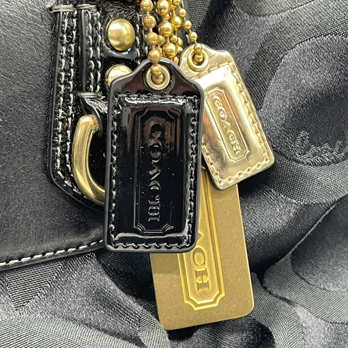 コーチ COACH 2WAY ハンドバッグ ボストンバッグ ショルダーバッグ 12947 シグネチャー 黒 ブラック ジャガード レザー 金金具 ゴールド金具 チャーム付き E5