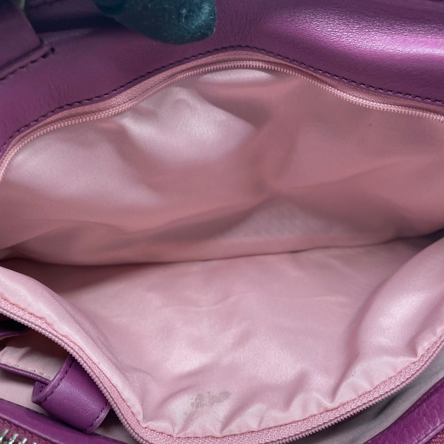 コールハーン COLE HAAN ハンドバッグ ロングハンドル レザー パープル ピンク シルバー金具 ステッチデザイン 上品カラー T3