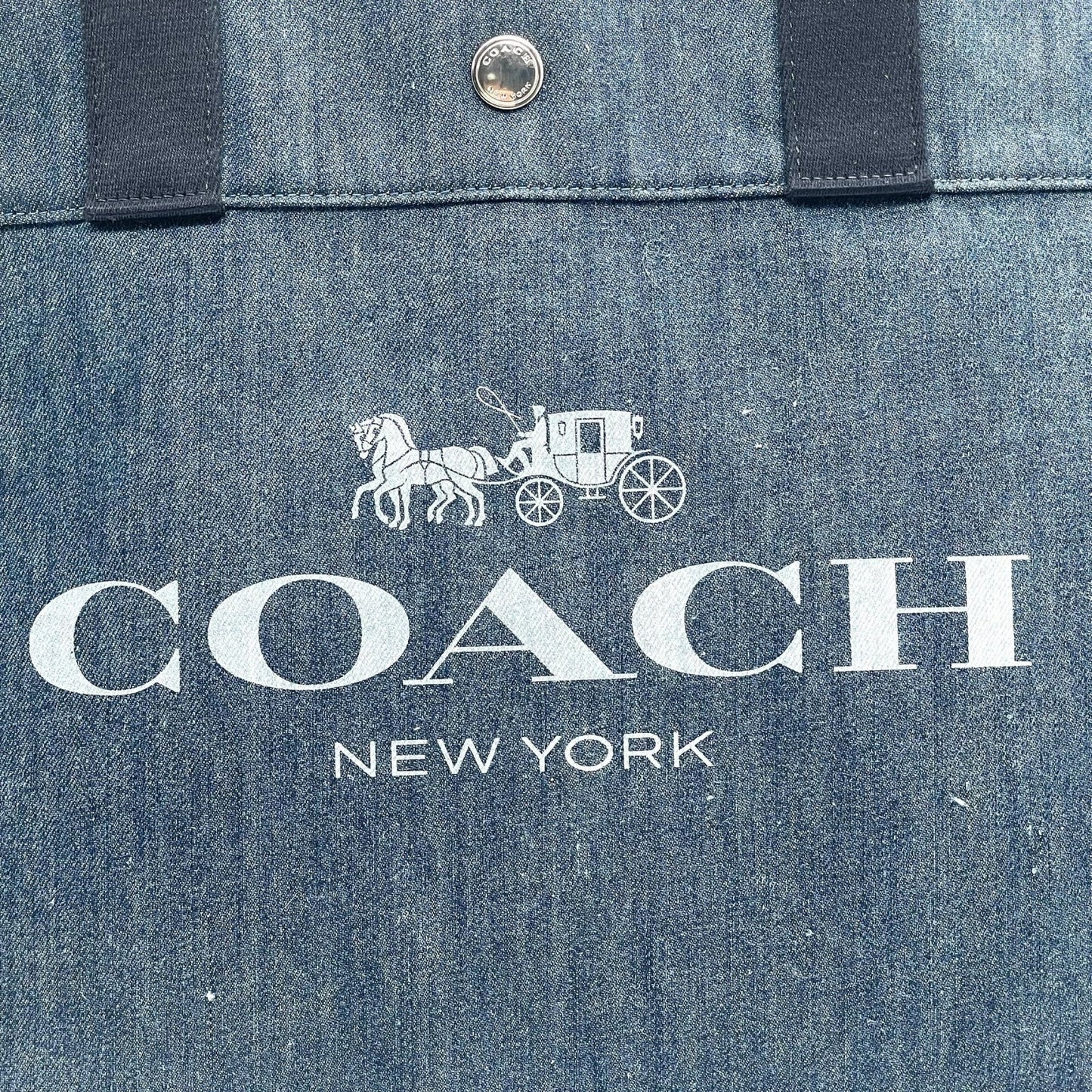 コーチ COACH デニム トートバッグ ショルダーバッグ ロングハンドル 肩掛け 馬車ロゴ ビッグロゴ 大容量 A4対応 ブルー レディース メンズ ヴィンテージ U17