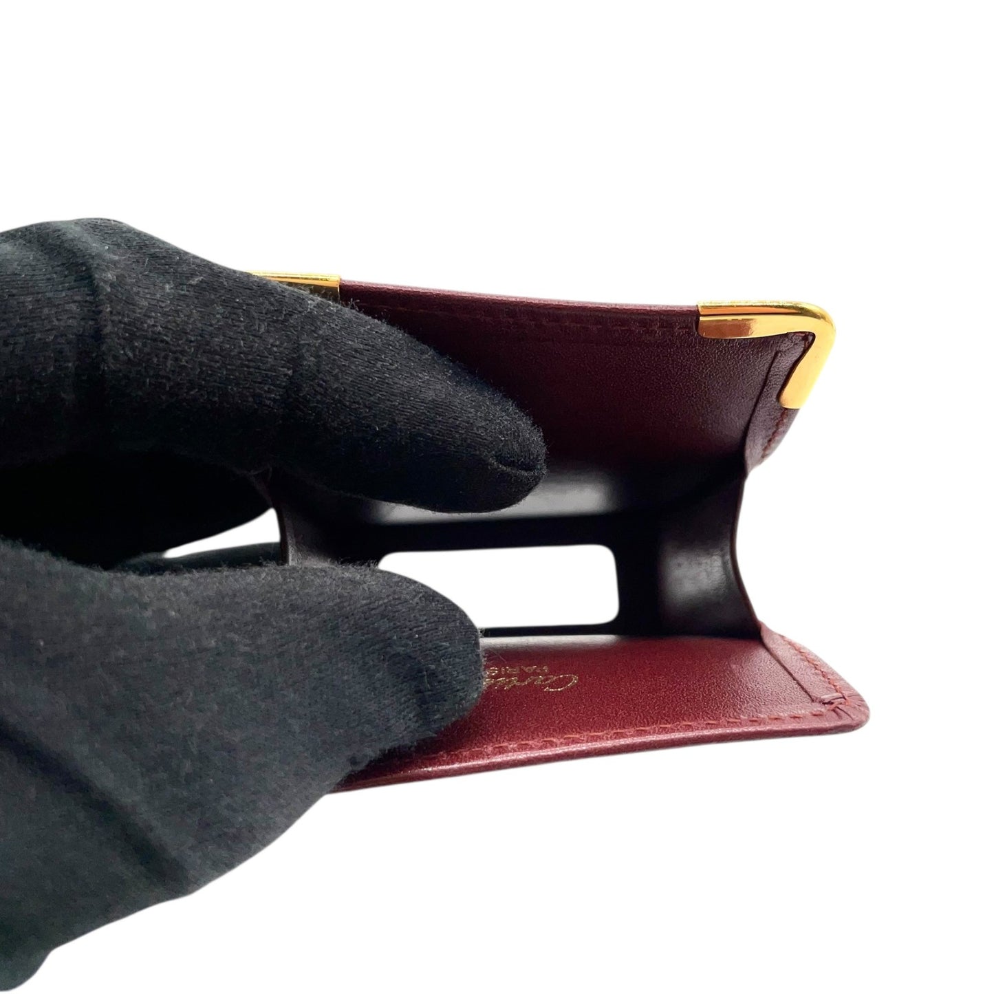 カルティエ Cartier マストライン レザー シガレットケース 小物入れ ワインレッド ボルドー ゴールド金具 金金具 ロゴ刻印 ヴィンテージ メンズ レディース W4