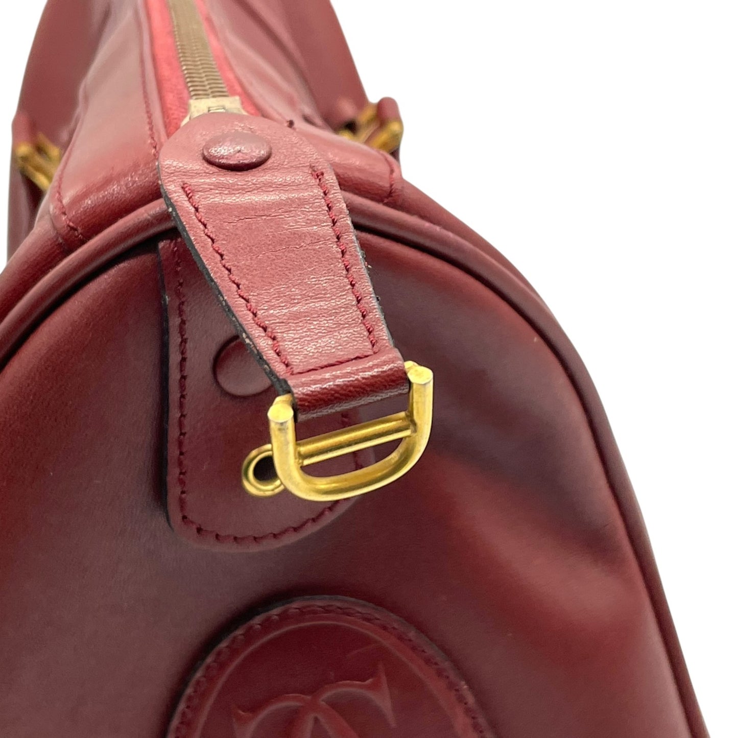 カルティエ Cartier マストライン ハンドバッグ ミニボストン ボルドー ワインレッド 赤 レザー ゴールド金具 2Cモチーフ 南京錠 レディース B