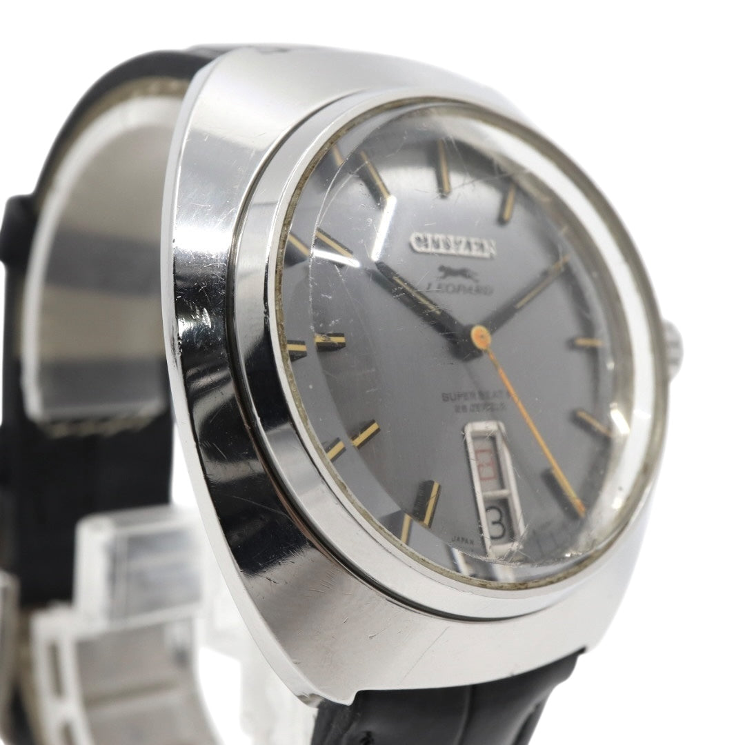 シチズン CITIZEN レオパード スーパー ビート8 自動巻き 腕時計 Ref.4-720431 1970年代 ステンレススチール ブルー×ゴールド レザー 23石 メンズ G4