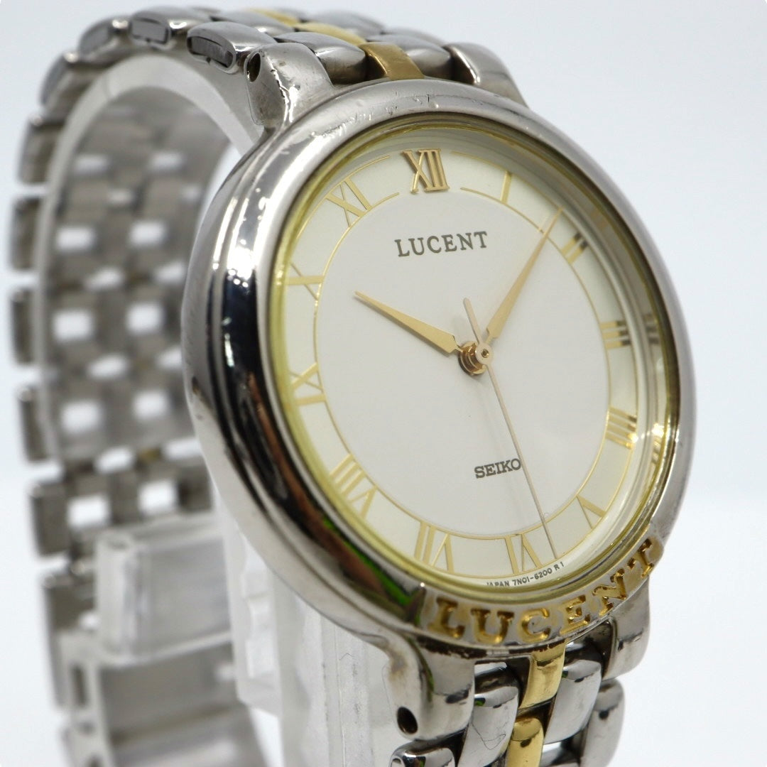【電池交換済／稼働品】SEIKO セイコー ルーセント 腕時計 メンズ レディース ユニセックス クオーツ アナログ ローマンインデックス コンビカラー シルバー ゴールド ドレスウォッチ クラシックデザイン ビンテージ ファッション 7N01-614A G4