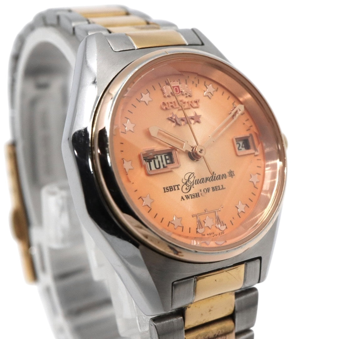 【美品】 ORIENT オリエント ガーディアン 自動巻き 腕時計 NQ1V-U0 オレンジ ゴールド ツートン ステンレススチール レディース G8