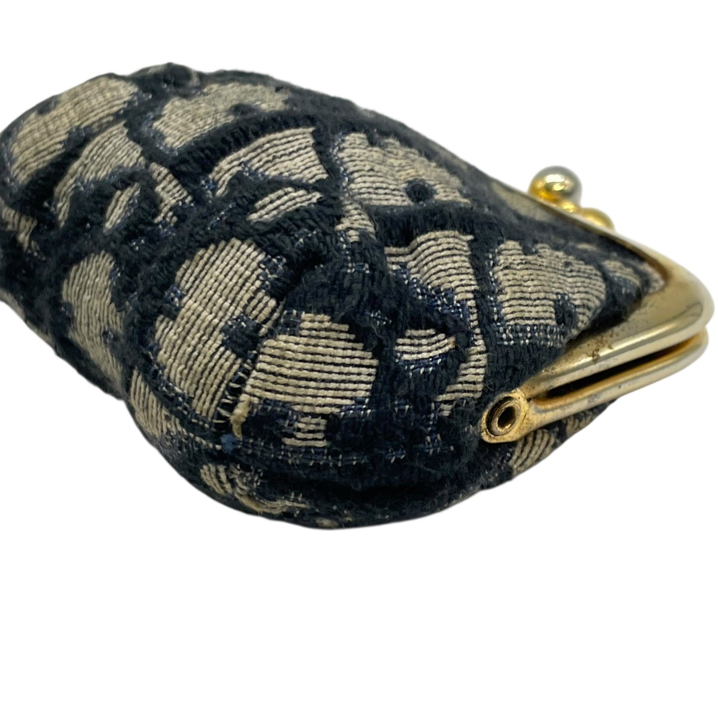 クリスチャン ディオール Christian Dior トロッター がま口 コインケース ネイビー ゴールド金具 金 ジャガード ヴィンテージ M3