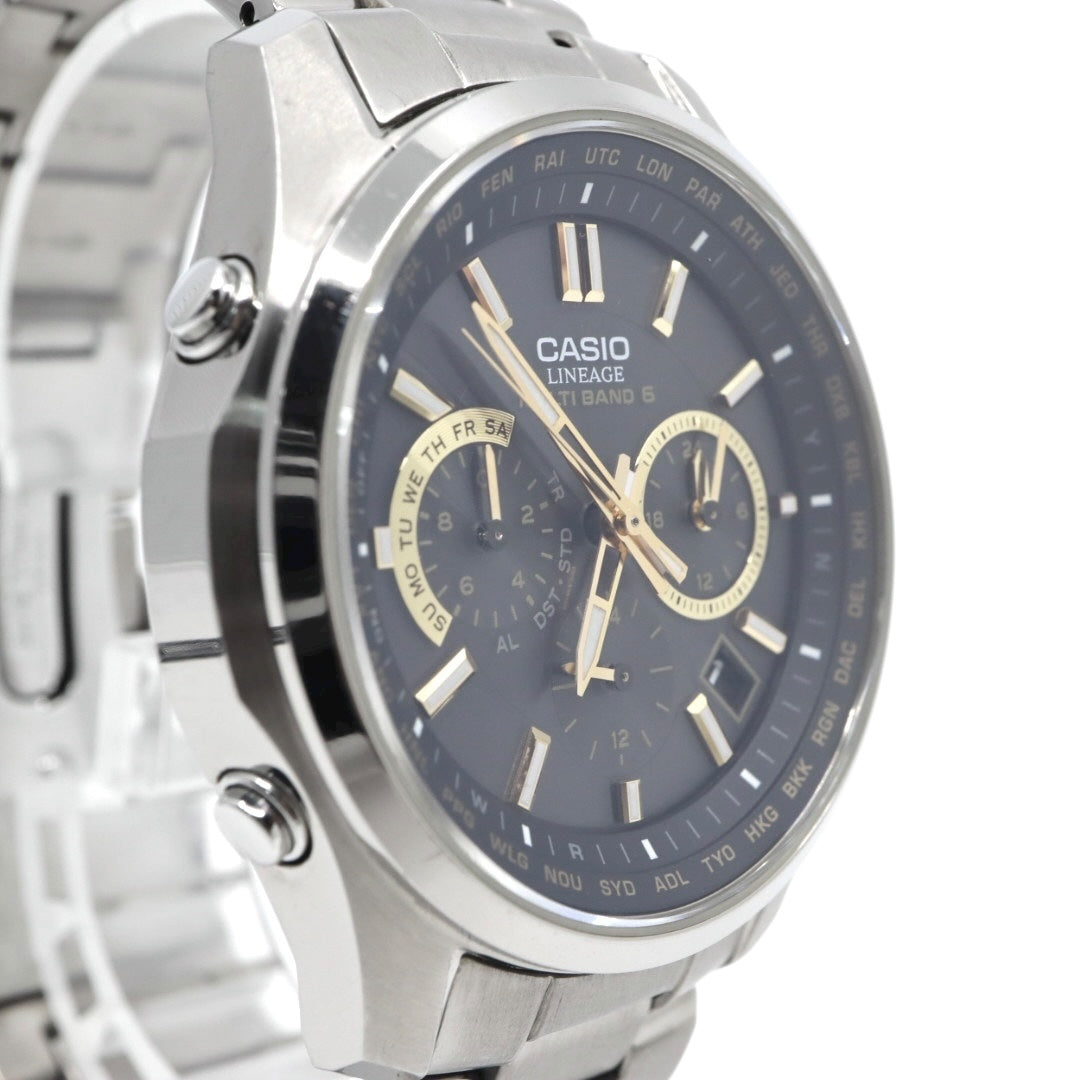 【美品/稼働品】カシオ リニエージ 腕時計 LIW-M610TDS 電波ソーラー チタン サファイアガラス メンズ ブラック ゴールド アナログ ワールドタイム MULTI BAND 6 ウェーブセプター ビジネス 軽量 G10