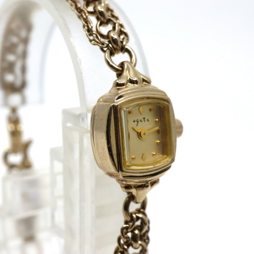 【美品/稼働品】アガット agete 腕時計 1306 ダイヤモンド レディース クオーツ PGP ピンクゴールド ブレスレット ジュエリーウォッチ アンティーク クラシック エレガント フェミニン アクセサリー G10