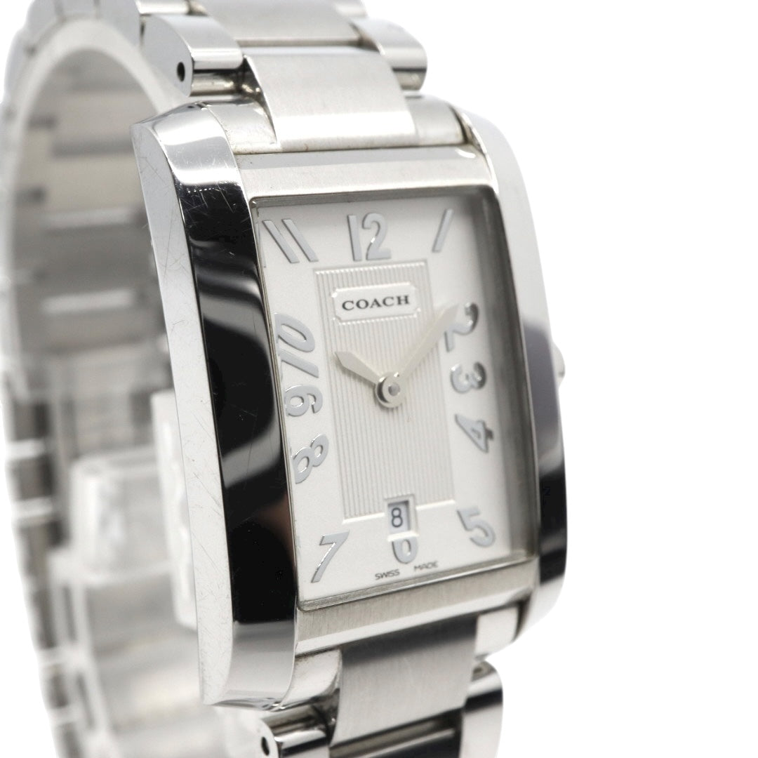 【美品】コーチ COACH 腕時計 レディース レクタンギュラー 0243 スクエア シルバー 白文字盤 ステンレス クォーツ 3針 デイト ビジネス フォーマル オフィス 通勤 クラシック 上品 洗練 スイス製 角型 G10