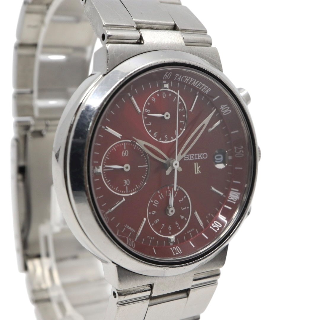 【美品/電池交換済】SEIKO セイコー ルキア 7T92-0AA0 クロノグラフ 腕時計 レディース クオーツ 10気圧防水 ステンレス レッド 赤文字盤 シルバー デイト タキメーター 日本製 ビジネス カジュアル エレガント G10 lukia