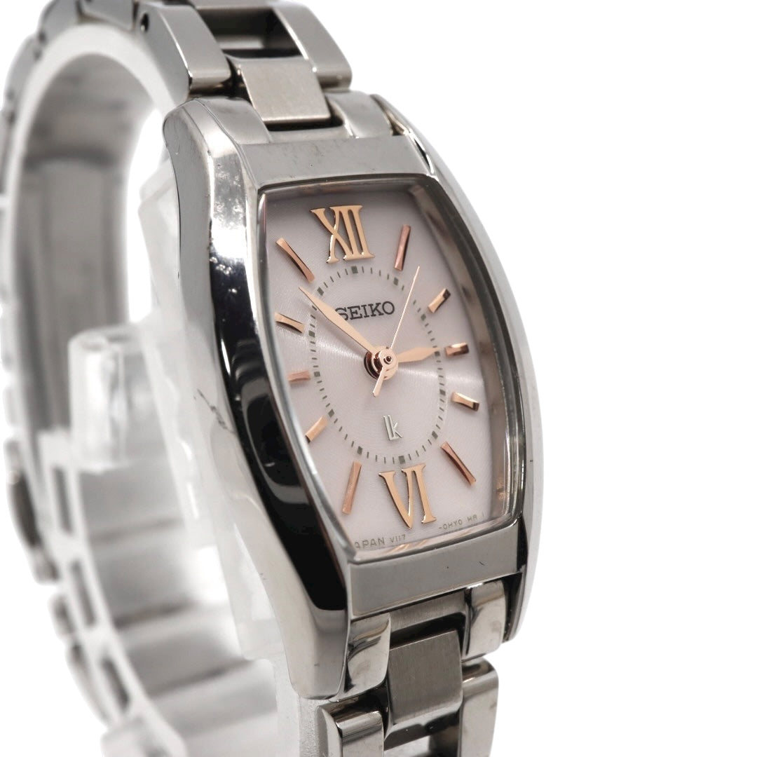 SEIKO セイコー ルキア LUKIA ソーラー V117 トノーケース ローマンインデックス ステンレススチール ピンクゴールドカラー針 レディース腕時計 G11