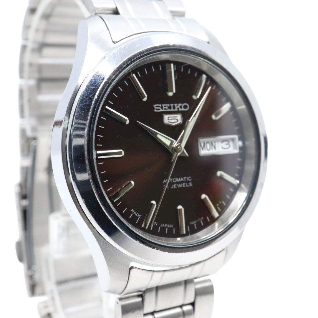 SEIKO セイコー 5 自動巻き メンズ腕時計 ブラウン文字盤 デイデイト ステンレス 裏スケルトン 7S26 Made in Japan G11