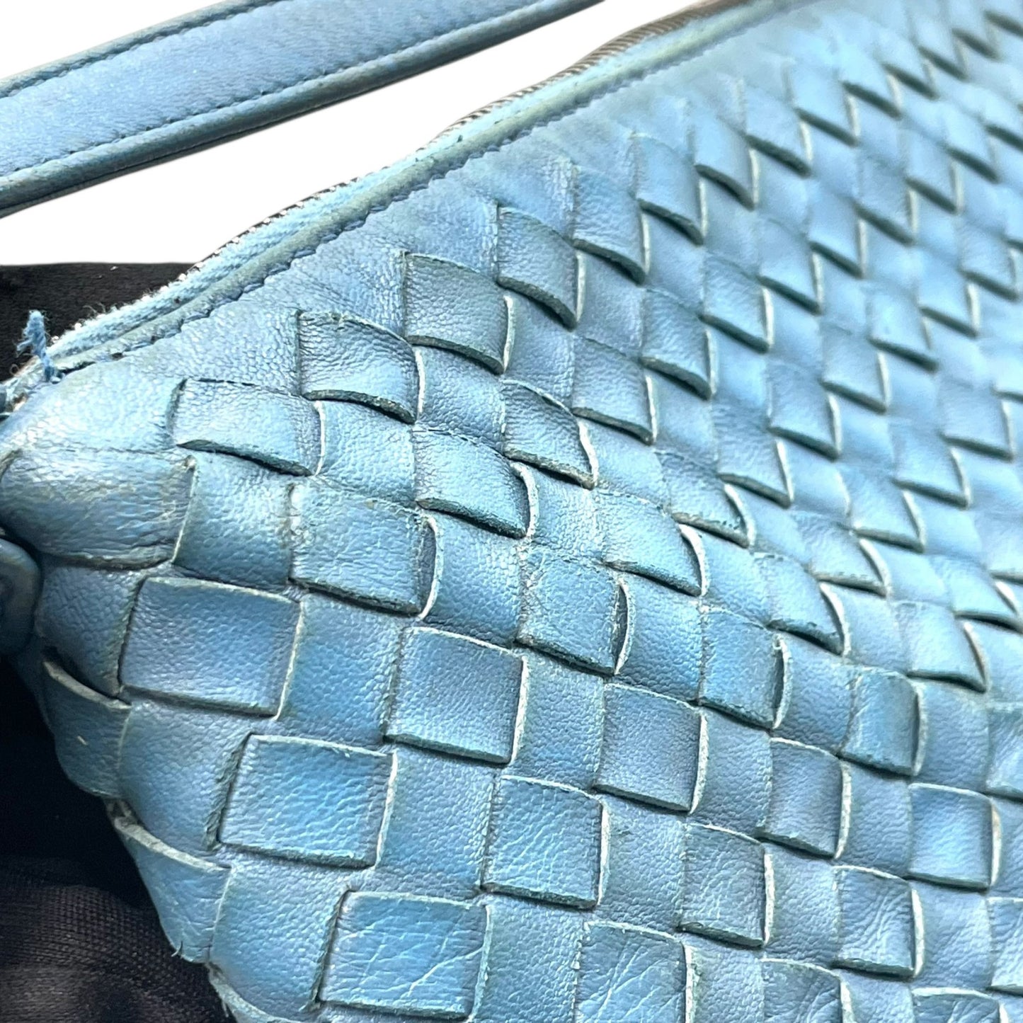 ボッテガヴェネタ イントレチャート ライトブルー レザー ハンドバッグ ショルダー ヴィンテージ 編み込み 革 旧ロゴ イタリア製 上品　k11