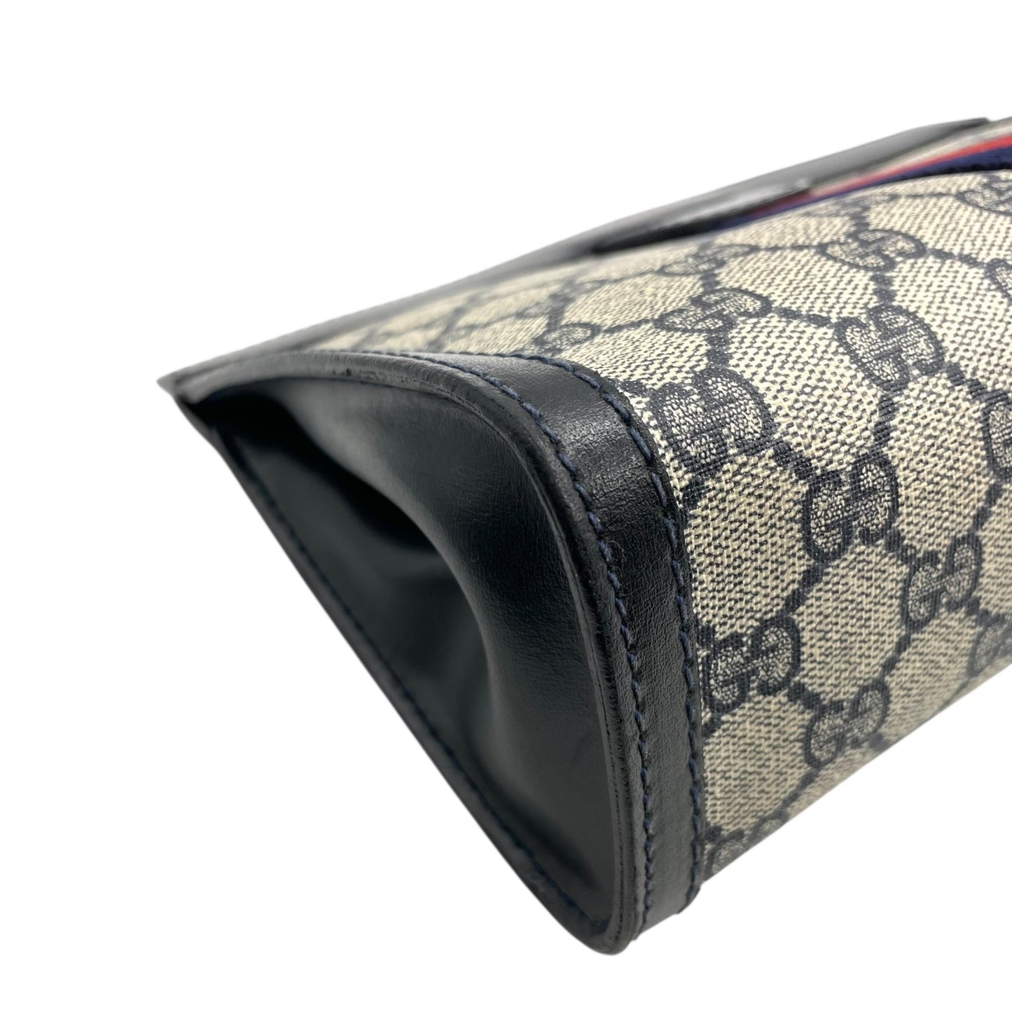 GUCCI オールドグッチ GGスプリーム シェリーライン クラッチバッグ セカンドバッグ PVC レザー グレー ネイビー ヴィンテージ K9