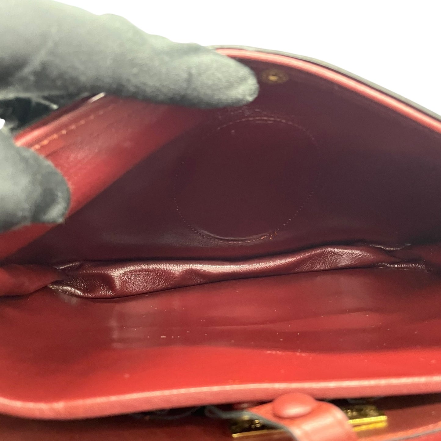 Authentic Cartier Must Line Shoulder Bag Crossbody Burgundy Wine Red Gold Hardware Leather Vintage Women's