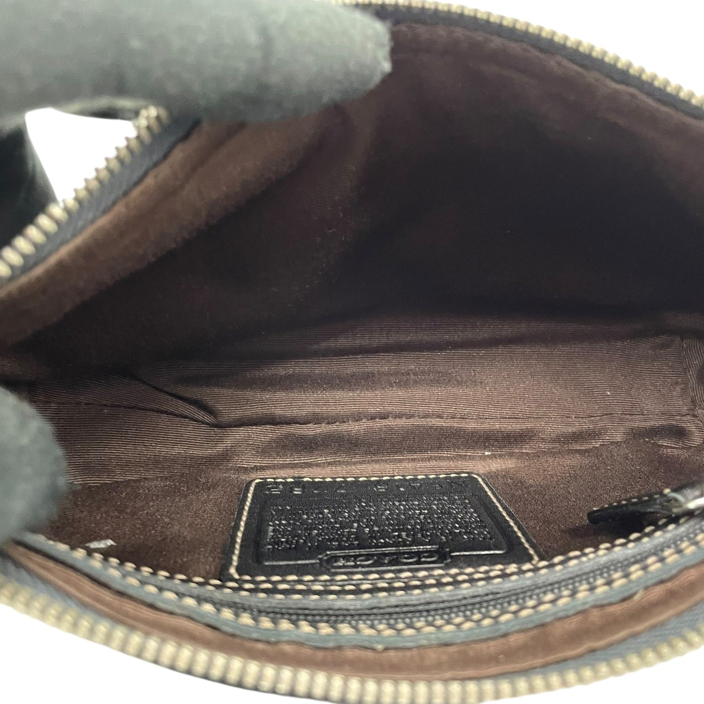 極美品 COACH コーチ アクセサリーポーチ ハンドバッグ ミニバッグ ブラック 黒 オールレザー 本革 7785 レディース ファスナー開閉 シルバー金具 K2