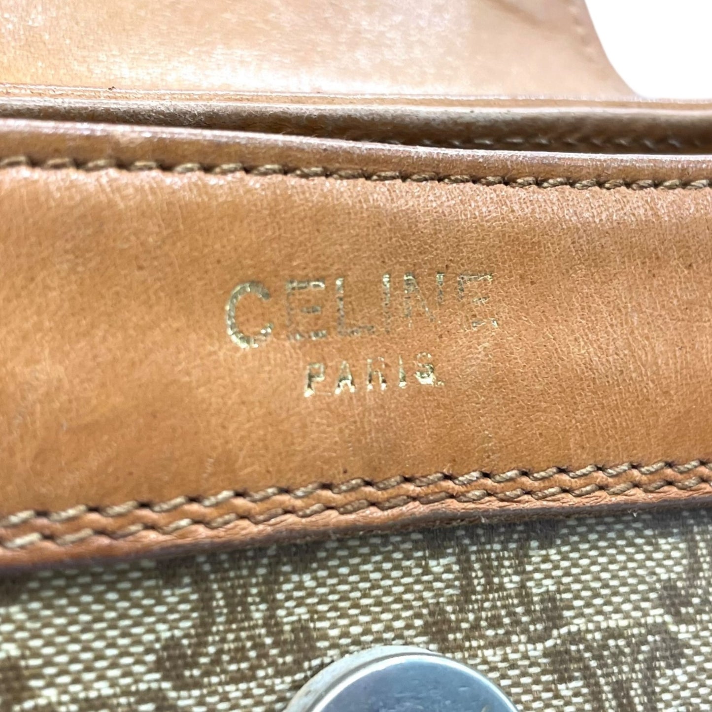 Authentic CELINE Macadam Trionf Shoulder Bag Beige Brown PVC Leather Gold Hardware Women's Flap