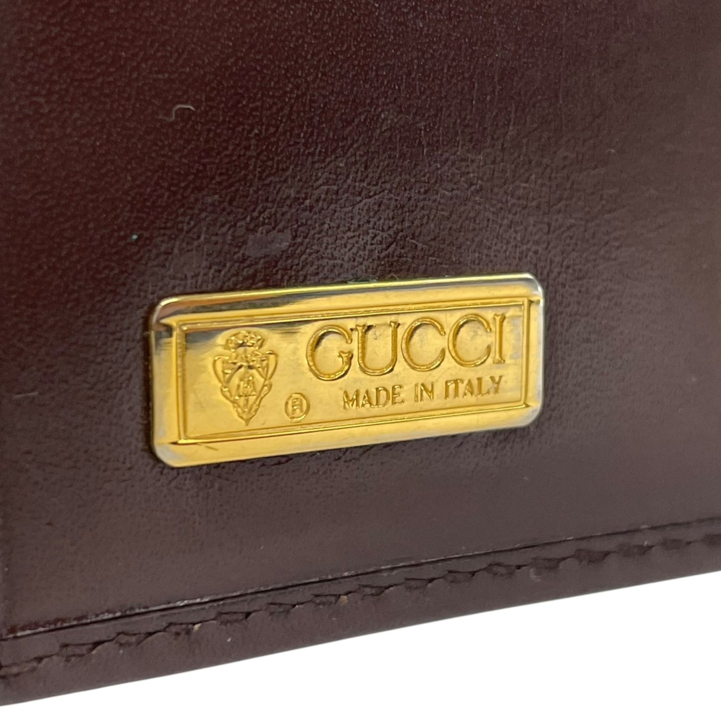 美品 GUCCI グッチ レザー 二つ折り財布 ボルドー ブラウン ゴールド金具 インターロッキング 035-904 ヴィンテージ レディース オールドグッチ M4