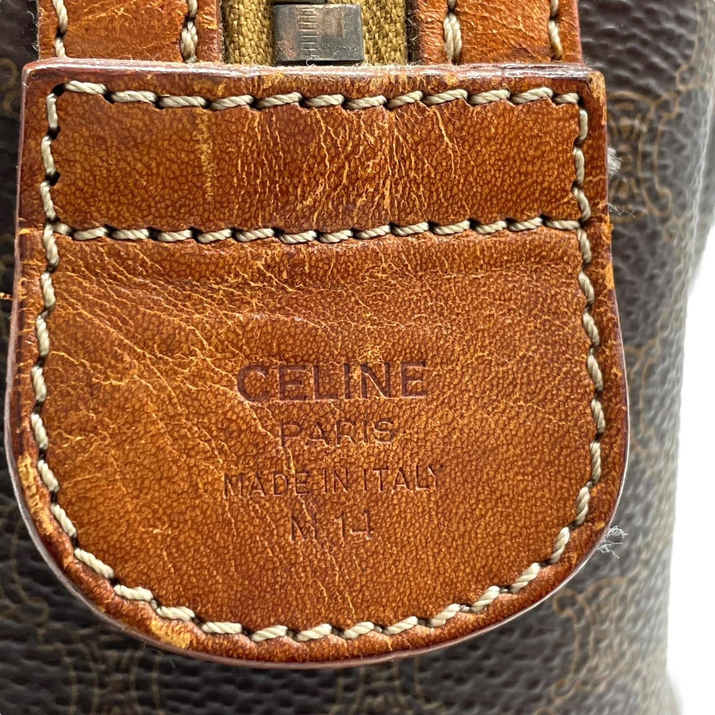 Authentic CELINE Vintage Macadam Handbag Brown PVC Leather Gold Hardware Logo Women's