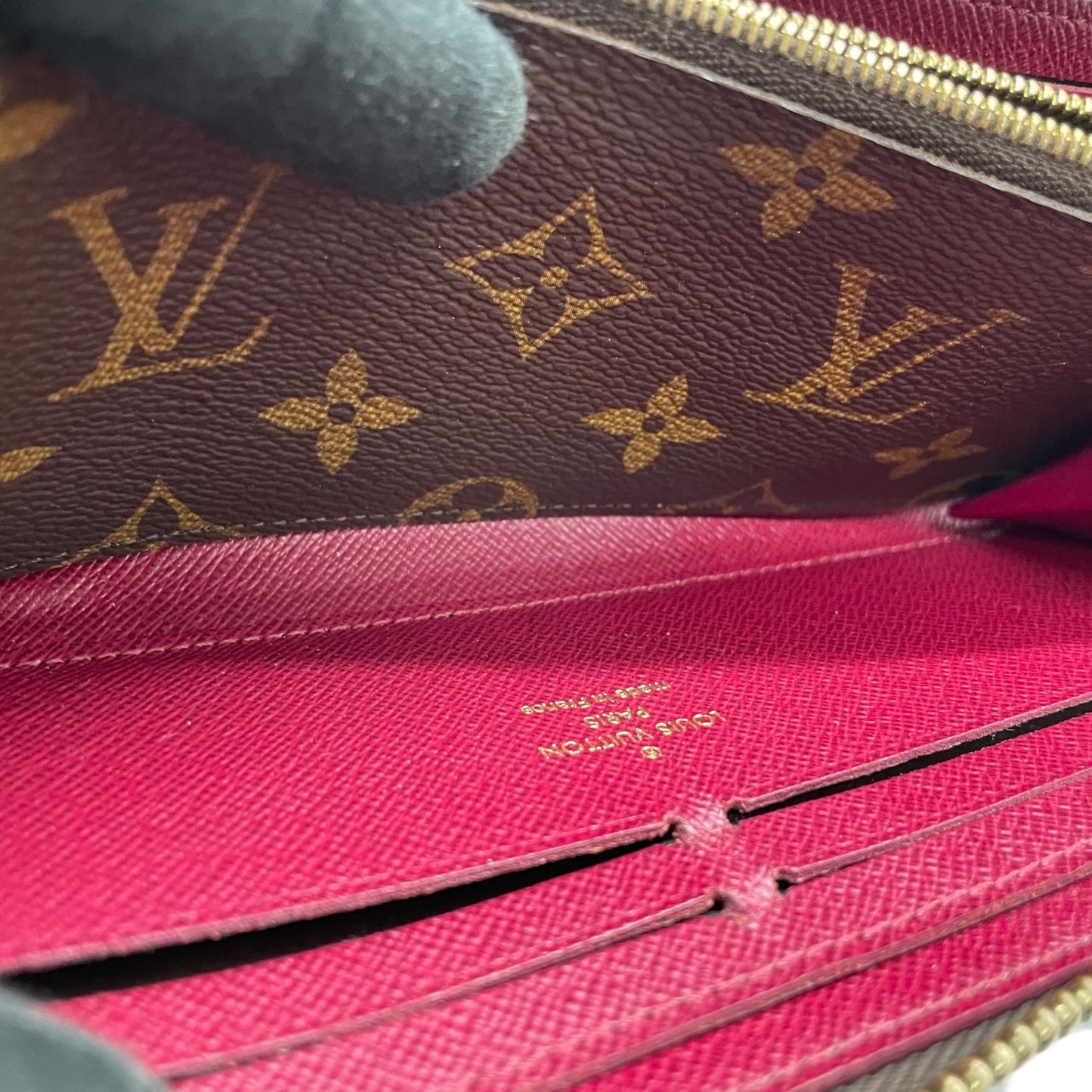 極美品 LOUIS VUITTON ルイヴィトン 長財布 モノグラム ポルトフォイユ・クレマンス M60742 ラウンドファスナー フューシャピンク ブラウン 茶 PVC レザー レディース W2