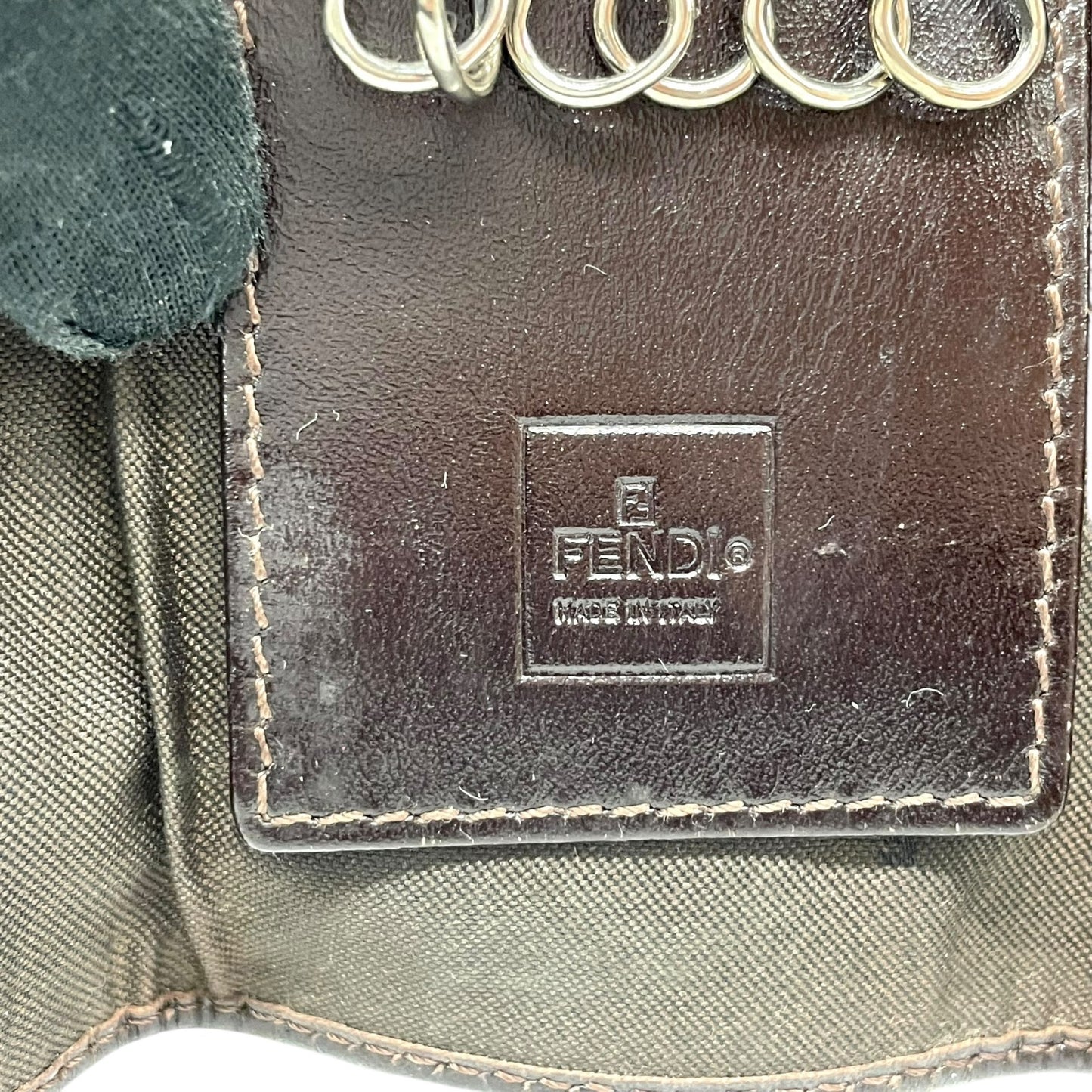 FENDI フェンディ ズッカ柄 6連キーケース キャンバス レザー 茶 ブラウン シルバー金具 FF柄 ヴィンテージ メンズ レディース M2