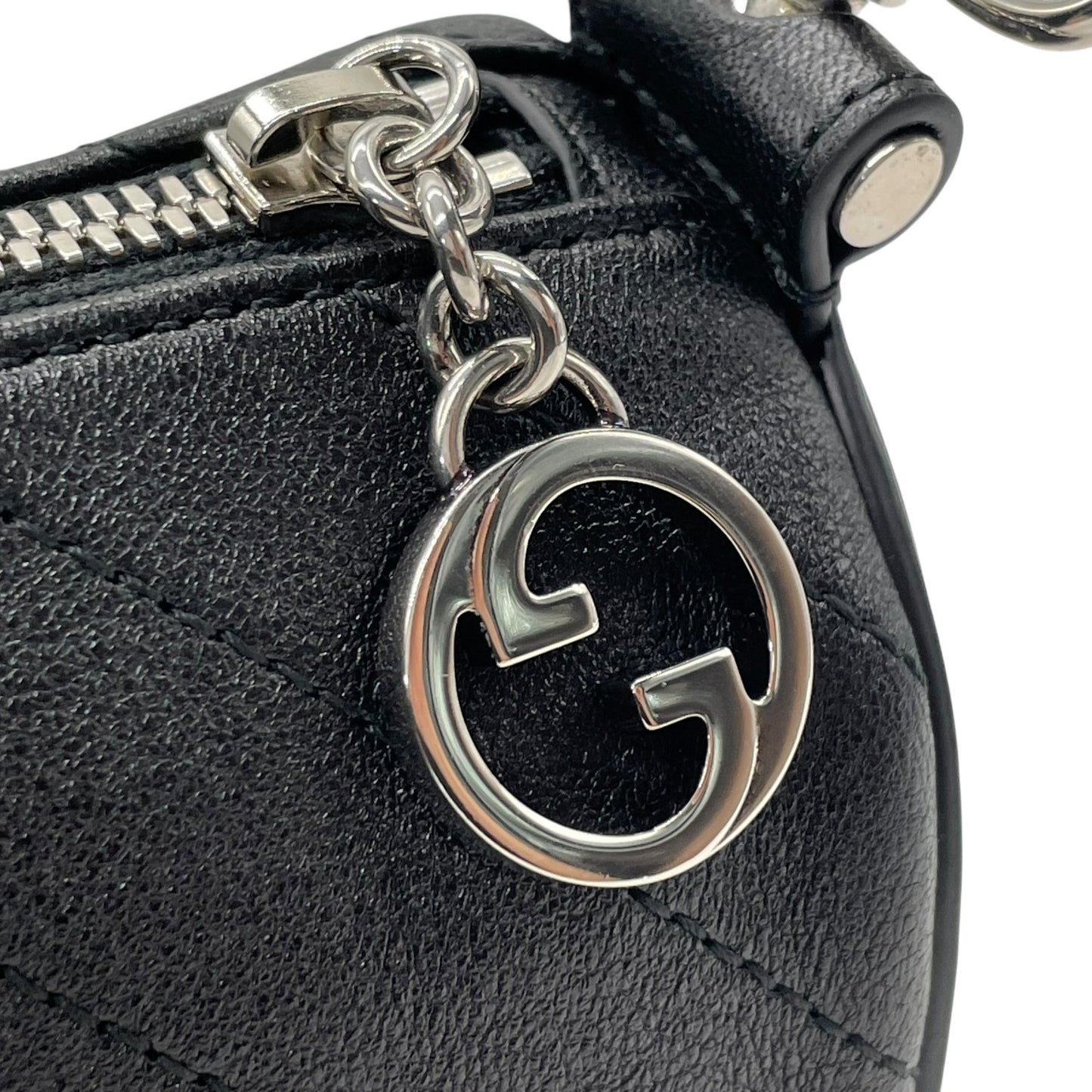 新品同様 GUCCI グッチ ブロンディ ミニバッグ ハンドバッグ レザー 本革 ブラック 黒 760170 インターロッキング GG シルバー金具 レディース A