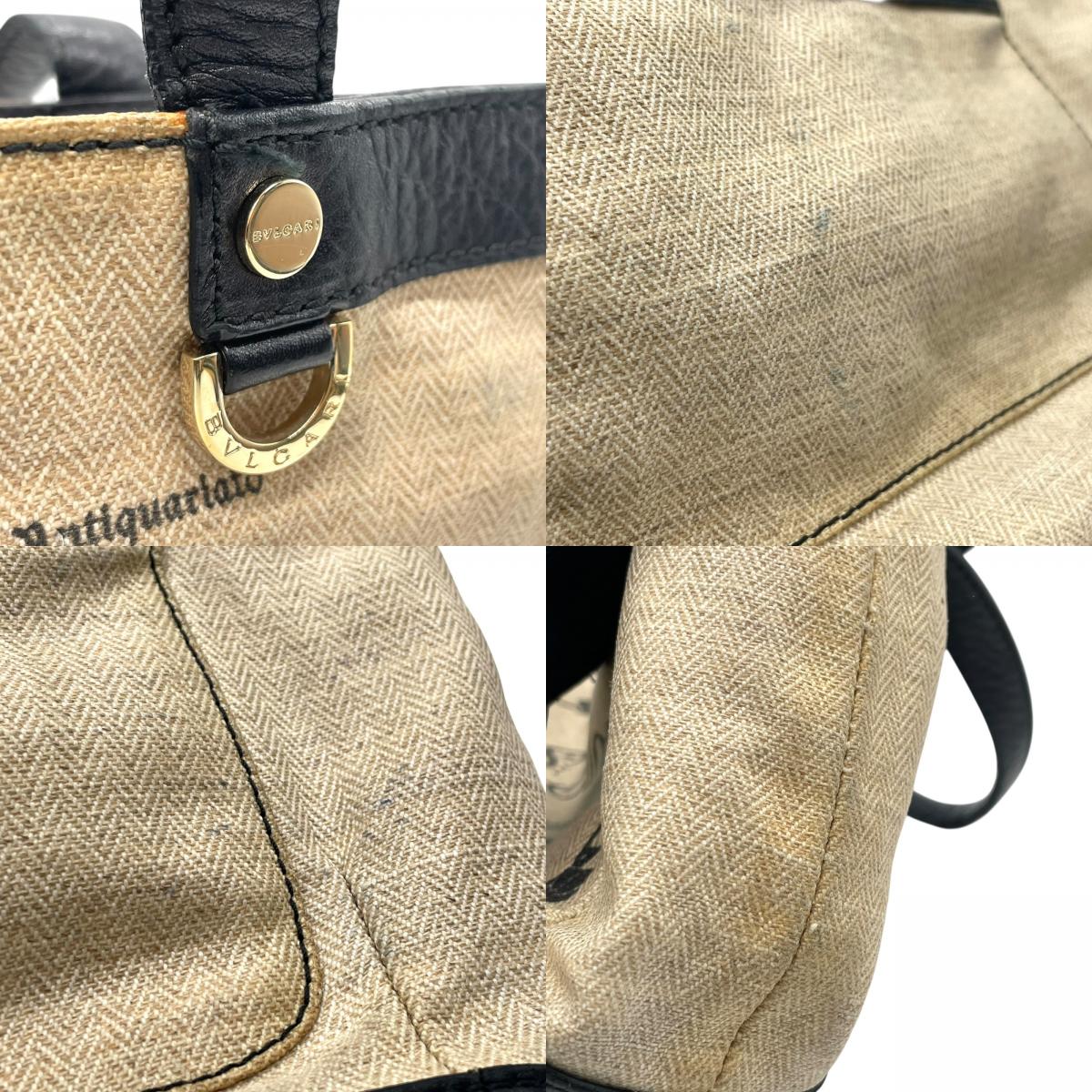 BVLGARI ブルガリ コレツィオーネ 2WAY ハンドバッグ トートバッグ ショルダーバッグ ロゴ キャンバス レザー ベージュ 黒 ブラック ゴールド金具 斜め掛け可 メンズ レディース K3