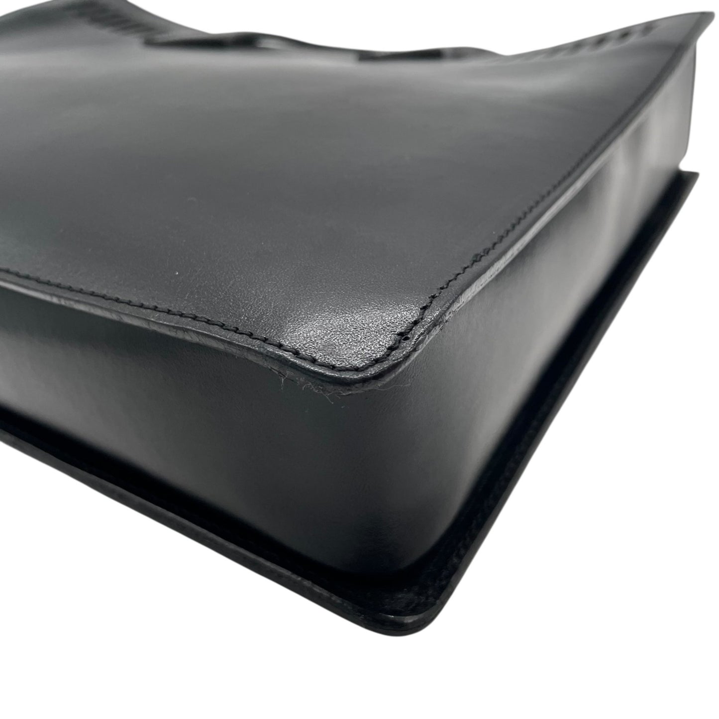 美品 LOEWE ロエベ ハンドバッグ トートバッグ 黒 ブラック レザー シルバー金具 ロゴ型押し 手提げ アナグラム ビジネス メンズ レディース E