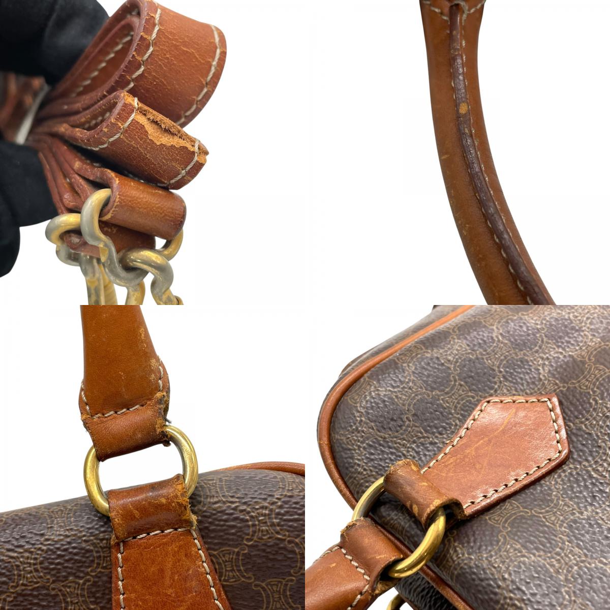 CELINE セリーヌ マカダム 2WAY ハンドバッグ ショルダーバッグ PVC レザー 茶 ブラウン ゴールド金具 斜め掛け可 レディース ヴィンテージ D3