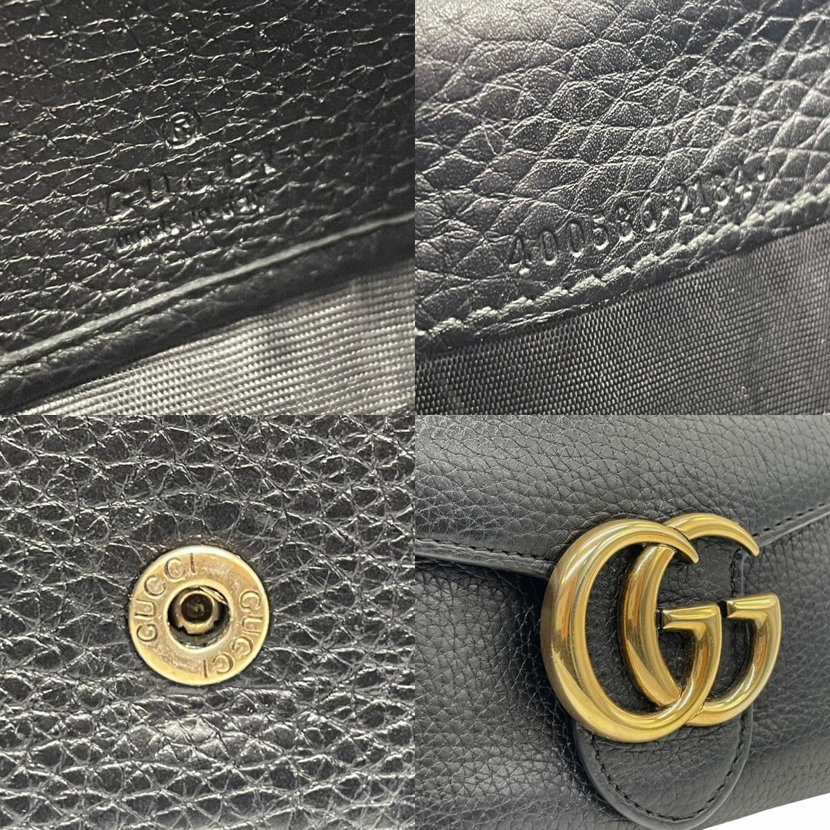 GUCCI グッチ GGマーモント 長財布 レザー 黒 ブラック ゴールド金具 箱付き レディース W2