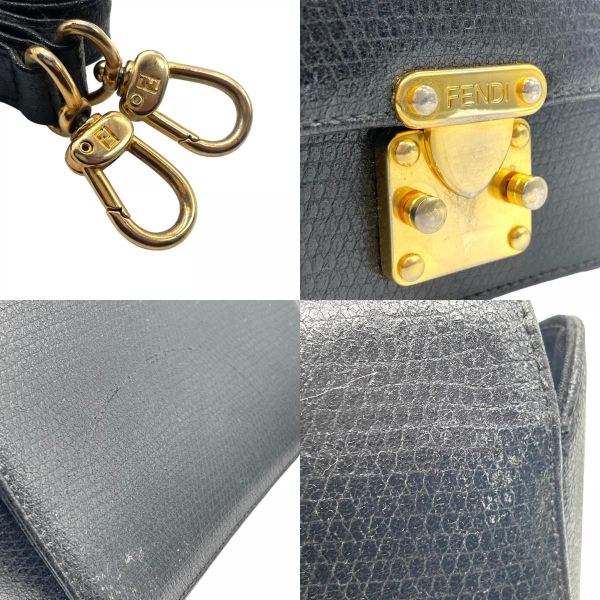 FENDI フェンディ ハンドバッグ 2way ショルダーバッグ 黒 ブラック レザー ゴールド金具 FF ロゴ ヴィンテージ 本革 トップハンドル Fendi Handbag Shoulder Bag Vintage D
