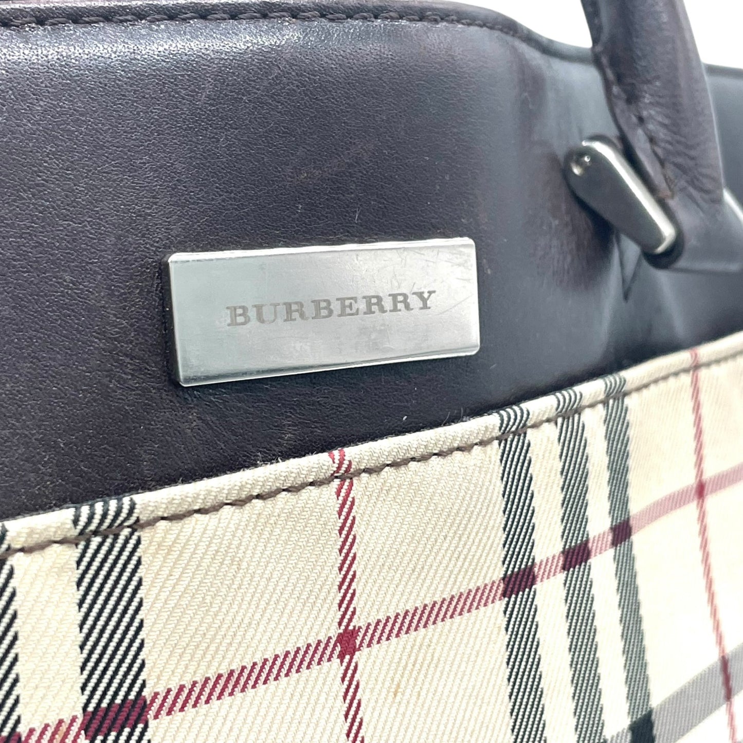 BURBERRY バーバリー ハンドバッグ トートバッグ ノバチェック チェック柄 ベージュ ブラウン キャンバス レザー シルバー金具 ロゴプレート レディース C2