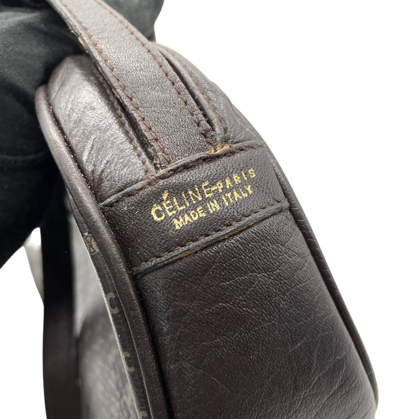 CELINE オールドセリーヌ マカダム柄 トリオンフ ショルダーバッグ 茶 ブラウン レザー ゴールド金具 斜め掛け可 ミニバッグ ポシェット レディース ヴィンテージ B1