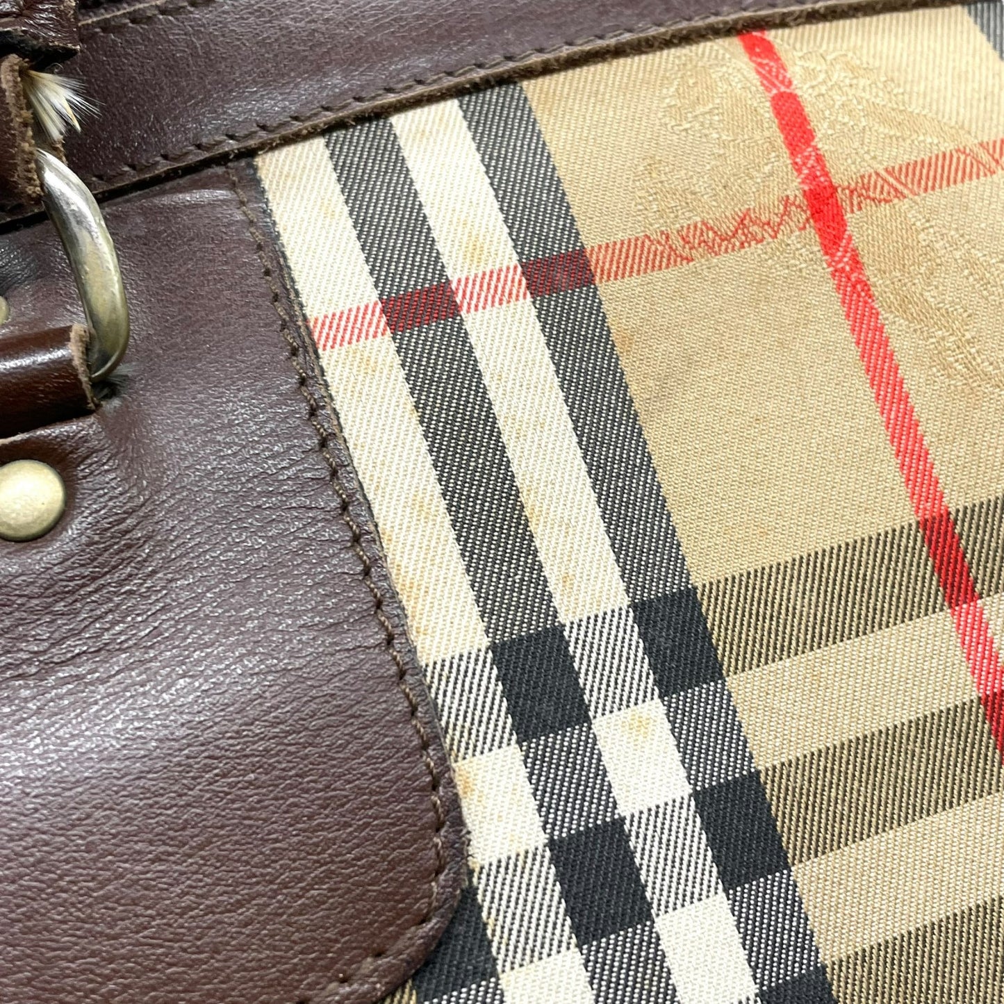BURBERRY バーバリー ボストンバッグ ノバチェック シャドーホース ベージュ ブラウン キャンバス レザー ゴールド金具 チェック柄 ホースロゴ メンズ レディース ヴィンテージ D