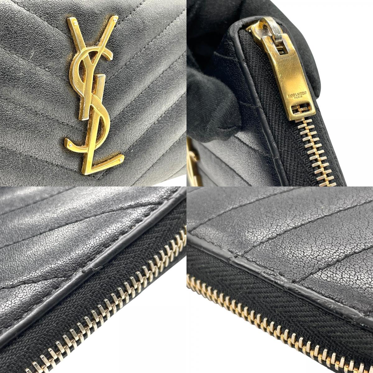 YVES SAINT LAURENT イヴ・サンローラン 長財布 レザー ブラック【中古】 ユニセックス