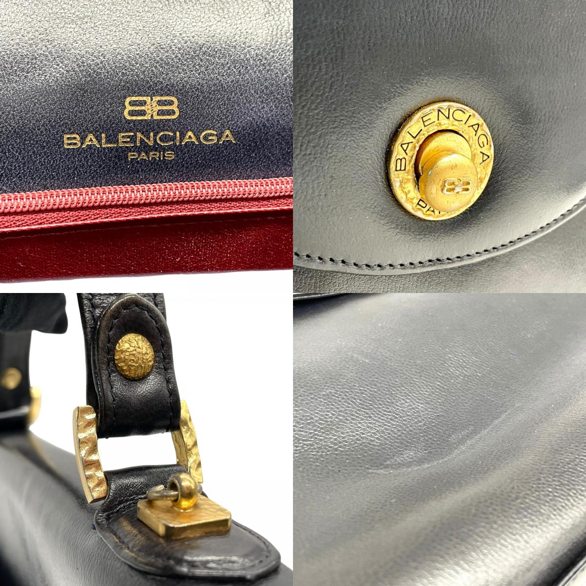 BALENCIAGA バレンシアガ ハンドバッグ ショルダー 2WAY レザー 黒 ブラック ビジネスバッグ ゴールド金具 ヴィンテージ ブリーフケース C