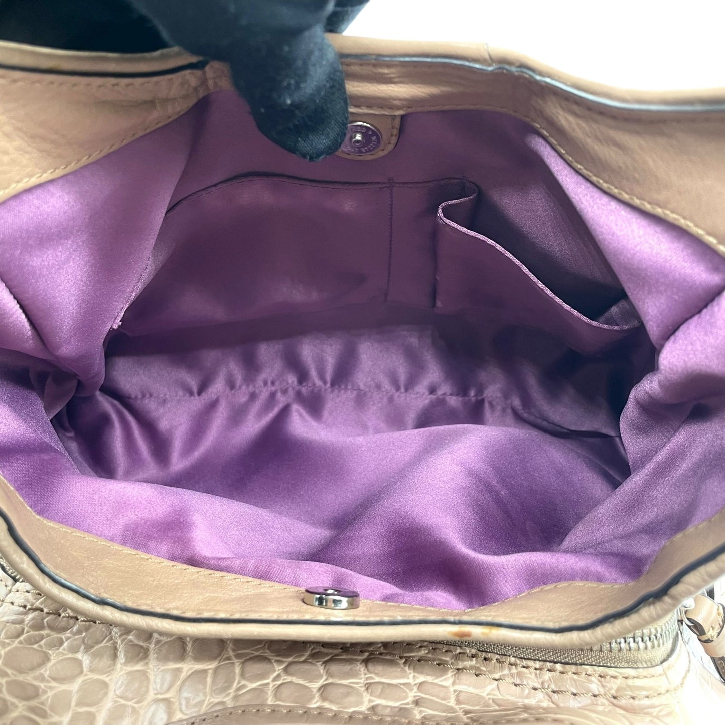 コーチ COACH ショルダーバッグ クロコ型押しレザー ベージュ シルバー金具 ホーボー トート T3