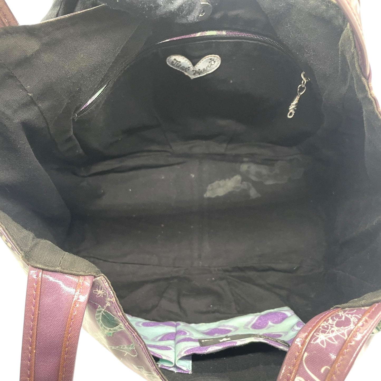 シンクビー Think Bee! ハンドバッグ トートバッグ パリ柄 エッフェル塔 ロゴ プリント 光沢 黒 ブラック レディース S90