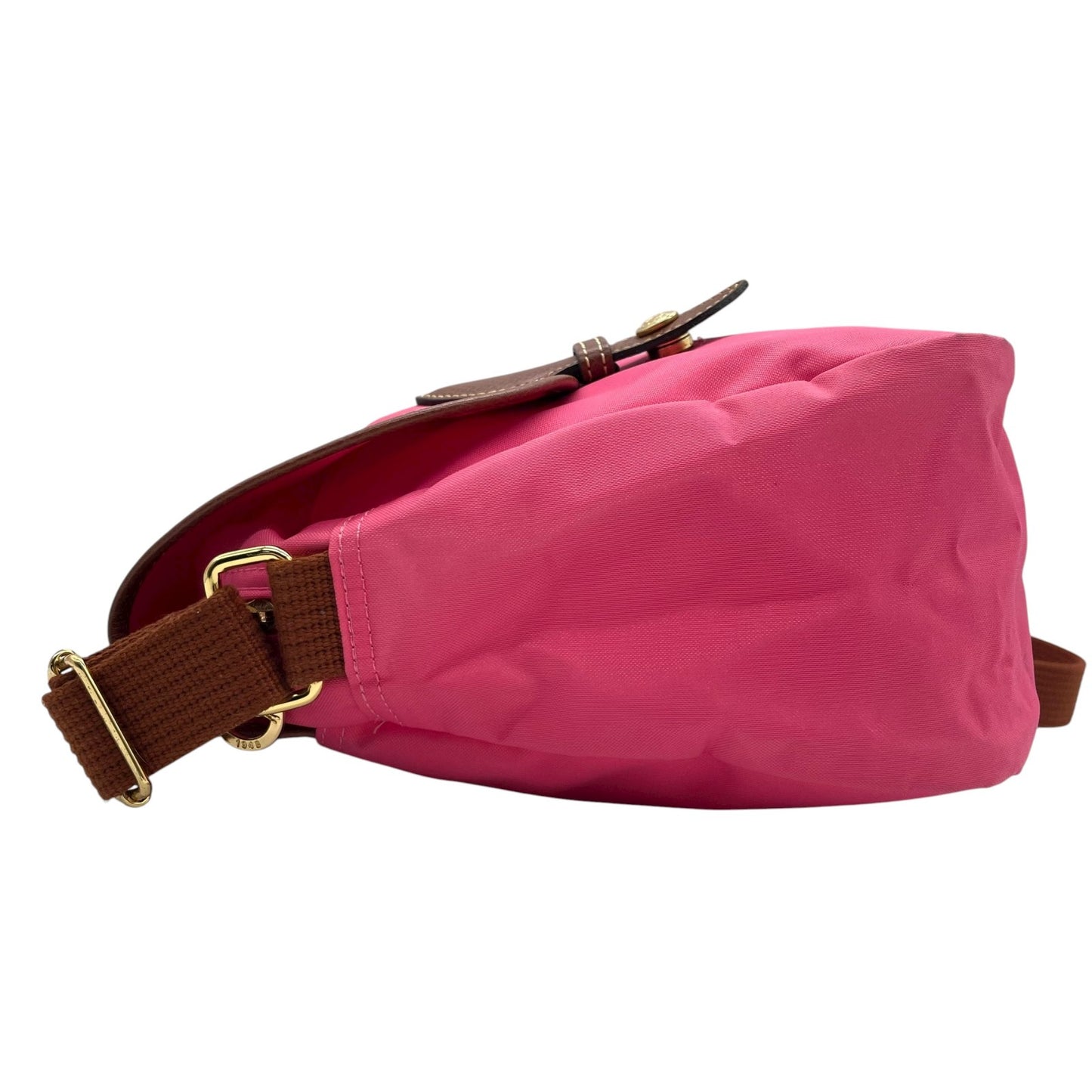 ロンシャン LONGCHAMP ナイロン ショルダーバッグ ピンク ブラウン 茶色 レザー ツインポケット メッセンジャーバッグ ゴールド金具 レディース U2