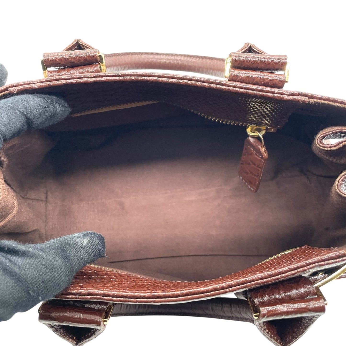 サマンサタバサ Samantha Thavasa 型押し レザー ハンドバッグ ブラウン 茶色 金金具 ゴールド金具 S51